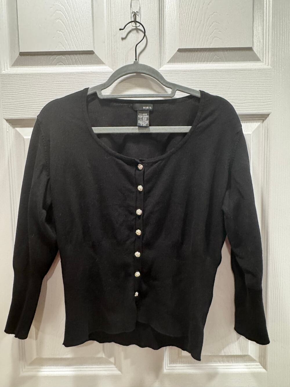 Mixit Black Long Sleeve Cardigan Rhinestone Buttons XL